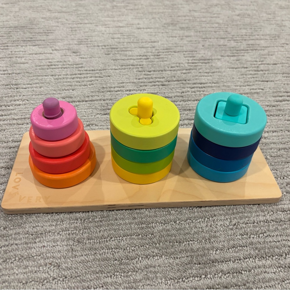 Lovery Wooden Color Stacking Toy - Pink, Yellow, Blue